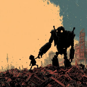 A small, completely black silhouette of a robot similar in size...