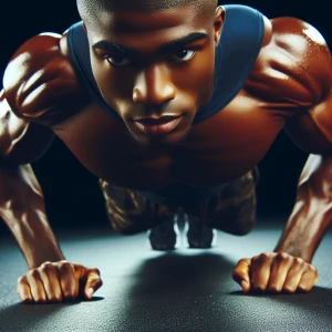 Generate an image of a fit African American male engaged in push...