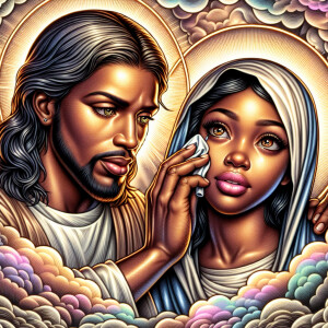 Ensure that the image distinctly represents both Jesus Christ an...