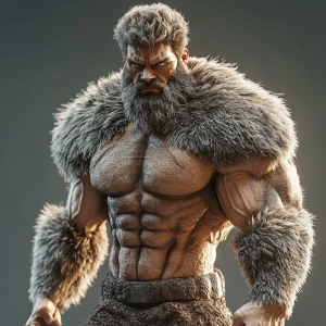 Create an image of a muscular lycanthrope with thick fur, in a n...