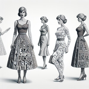 a 1950’s lady completely made of letters