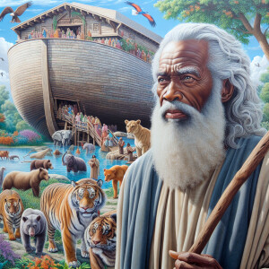 A close-up and detailed wall painting focusing on Noah, depicted...