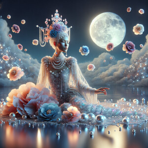 "Create an image of a majestic light skin Hawaiian woman whose f...