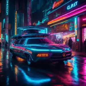 In the shadowy depths of a futuristic city, a vibrant, outlandis...