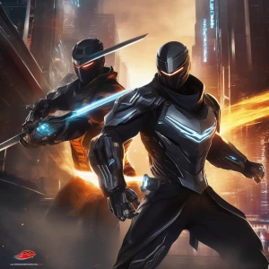 Prompt: "In a futuristic world, a ninja warrior known as Shadowb...