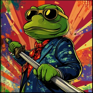 MEME PEPE in GTA art style — Pepe with a sword — in the style of...