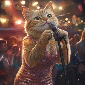 A graceful pop star cat inspired by Taylor Swift, with soft gold...