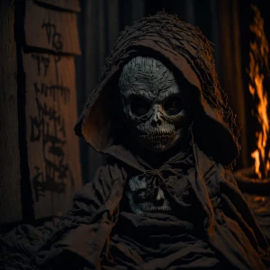 Creepy beautiful  doll with burlap mask that makes her look evil...