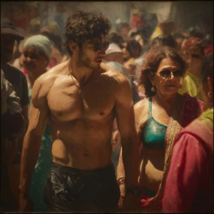 Realism photo painting,a muscular beefy criminal kashmiri son in...