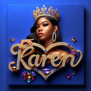 VCraft a 3-D image showcasing the name 'KAREN' in a luxurious go...