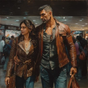 hyperrealism painting.a indian criminal sweaty muscular beefy m...