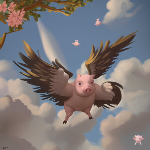 flying muscular pigs with the inscription "СВО" on the body