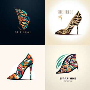 A sleek, modern shoe company logo featuring an abstract, stylize...
