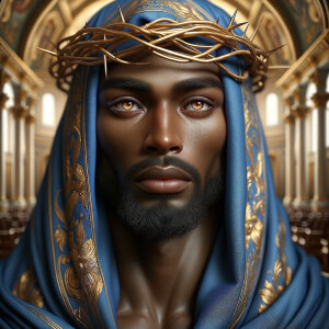 A hyper-realistic image of an African-American Jesus Christ, ser...