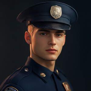 Police officer,young adult Caucasian ,studio portrait, volumetri...