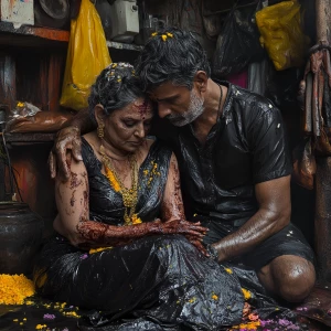 A muscular sweaty indian rich man marrying his indian poor 50 ye...