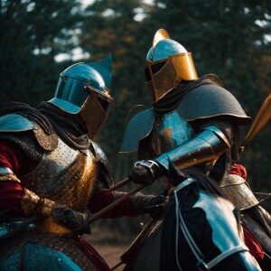 Two Knights jousting each other