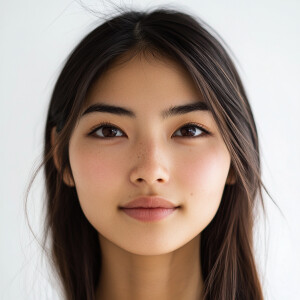Create an image of a 21-year-old cute Japanese woman with baby f...