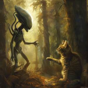 A curious cat encounters an alien in the heart of the forest. Th...