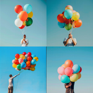 Man with 30 helium balloons