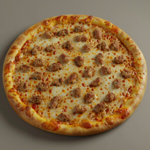 generate a hyper realistic 3D image of a very cheesy juicy sausa...