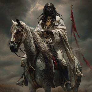 Black Jesus Christ with dreads on a horse