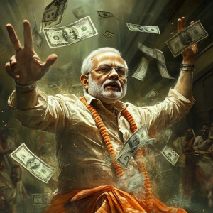 narendra modi throwing money like a boss , badass , photorealist...