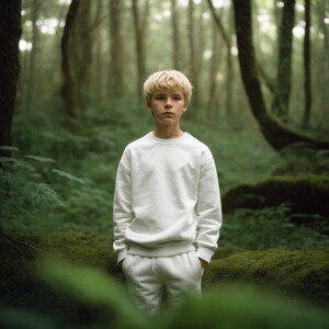12 yrs old white boy wearing white crewneck sleeve sweatshirt an...