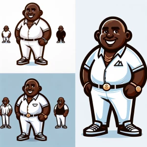Can you make a logo illustration of A fat bald black rich guy we...
