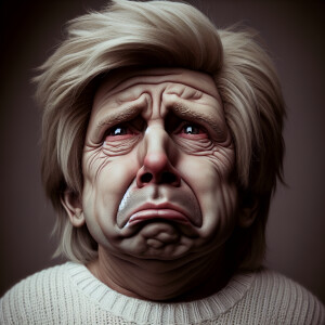 Close up image of Donald J Trump as a crying baby.