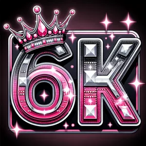 Create a 6K sign that features bling design, including pink, bla...