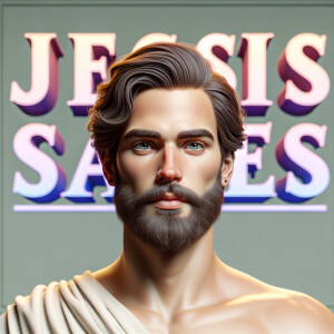 "Create a 3D realistic artwork featuring the phrase 'Jesus Saves...