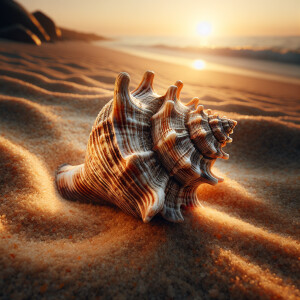 A naturally weathered and aged conch shell with intricate spiral...