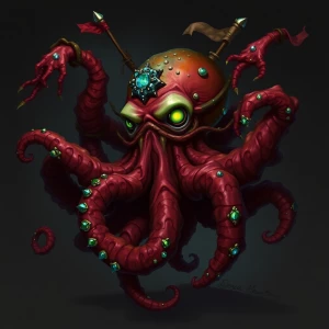 A grotesquely charming kraken, a mass of tentacles adorned with...