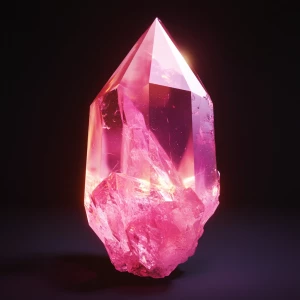 A radiant pink crystal emitting a soft glow. Ultra realistic