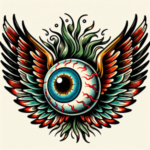 Flying devil eyeball with wings in an old school tattoo style
