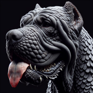 Intricately textured, hyper-realistic 3D closeup of a Cane Corso...