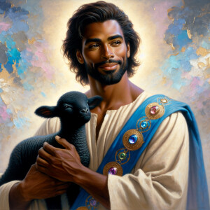 Oil painting of an African-American man resembling Jesus Christ,...