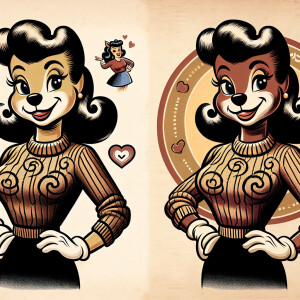 Anthropomorphic Underdog as a beautiful female dressed as a 1950...