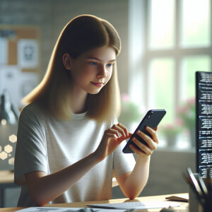 Generate an image of a photorealistic, tech-savvy 19-year-old eu...