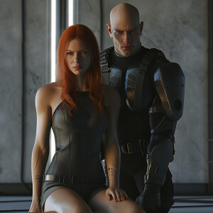 A photorealistic high resolution image. Light ginger haired fema...