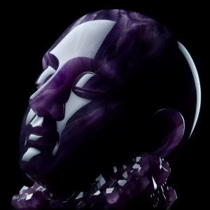 A serene visage carved from deep purple amethyst, with intricate...