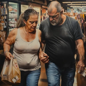 (HyperRealism)art,a(54 year old kashmiri mother in law ,sweaty,n...