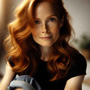 44 year old female, long beautiful ginger hair, pale skin with f...