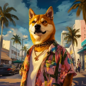 DOGE meme.,Give him gangster style and miami vibes, GTA style ar...