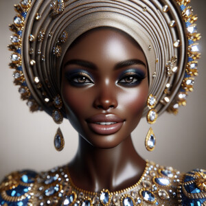 Create a 3-D hyper-realistic image of an African American woman...