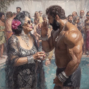 realism,painting. a punjabi  villain  curvy mother in law, in he...