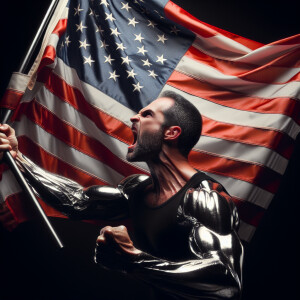 The Angry American waving an American Flag made completely out o...