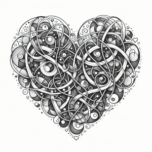 Create an abstract artwork with interlocking hearts, subtly weav...