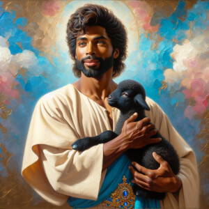 Oil painting of an African-American man resembling Jesus Christ,...